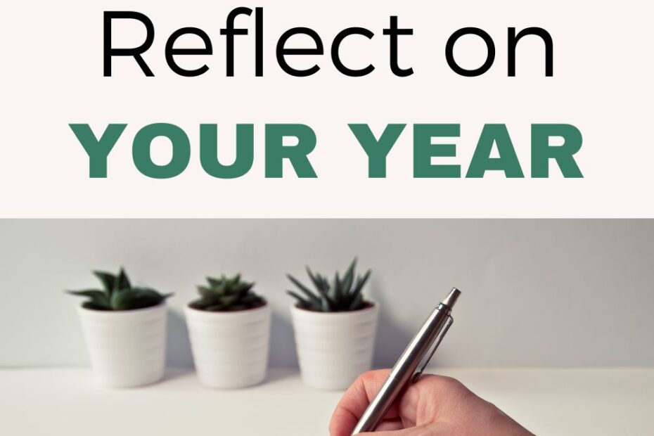 Someone writing in a notebook and text 'Celebrate Wins and Plan Ahead - Reflect on Your Year'