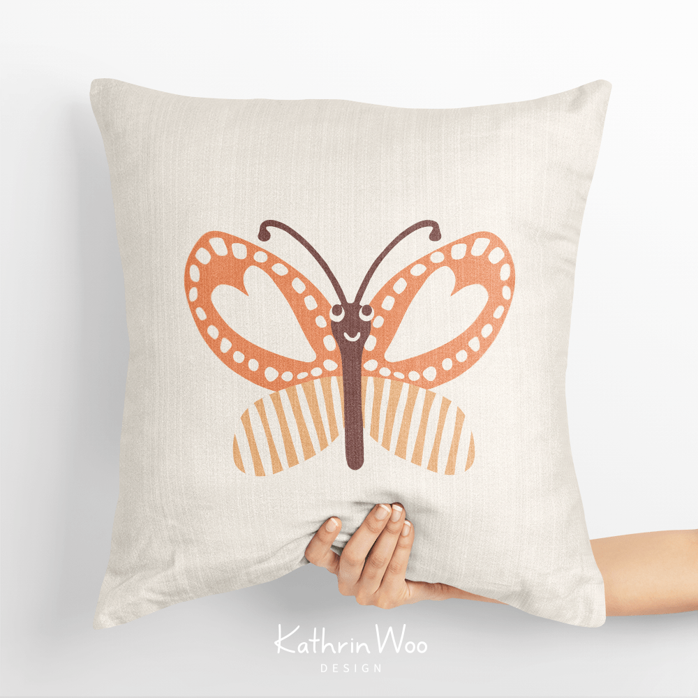 Cute Butterfly Illustration on a pillow from the Bloom And Grow collection by Kathrin Woo