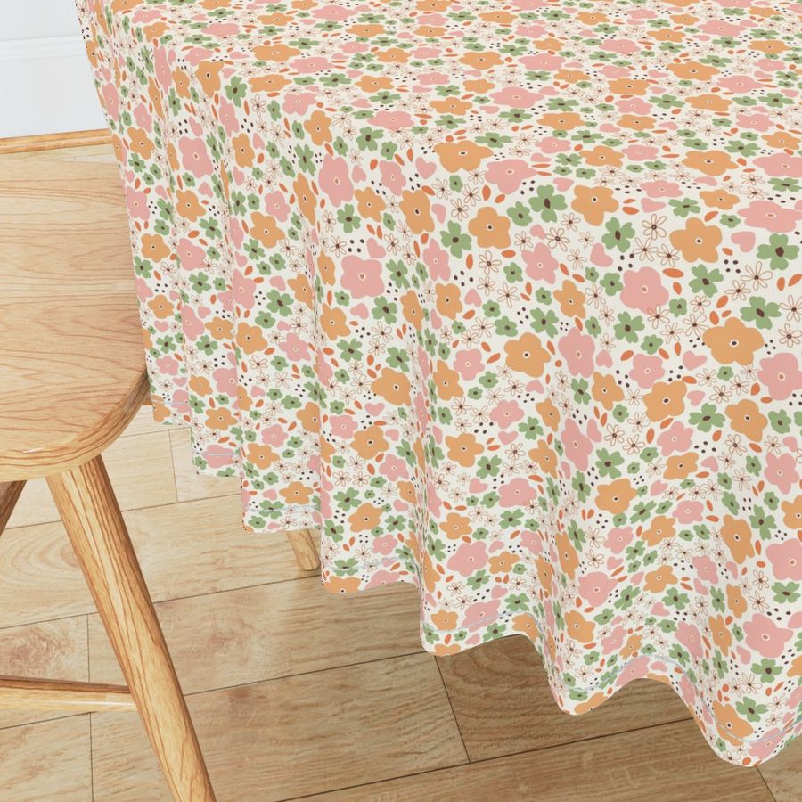 Cute and sweet abstract multicolor floral spring pattern design on a round table cloth from the Bloom And Grow collection by Kathrin Woo