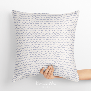Cute Waves Line Art Surface Pattern Design by Kathrin Woo Design on a pillow