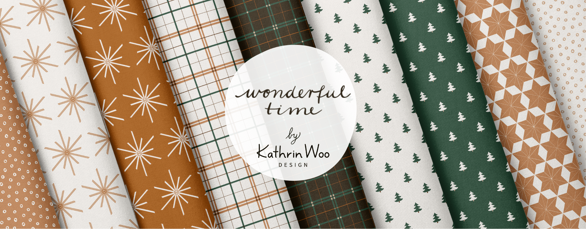 Minimal and modern Surface Pattern Design Christmas Collection Wonderful Time by Kathrin Woo Design displayed on fabric rolls