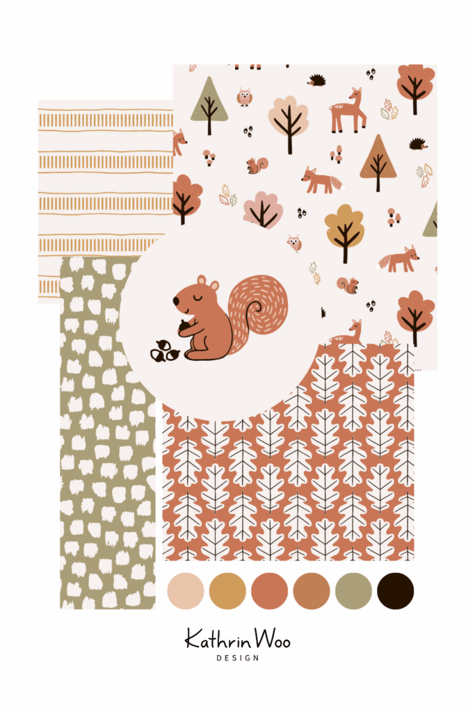 Collage of fall themed Surface pattern Design collection Fantastic Fall by Kathrin Woo Design