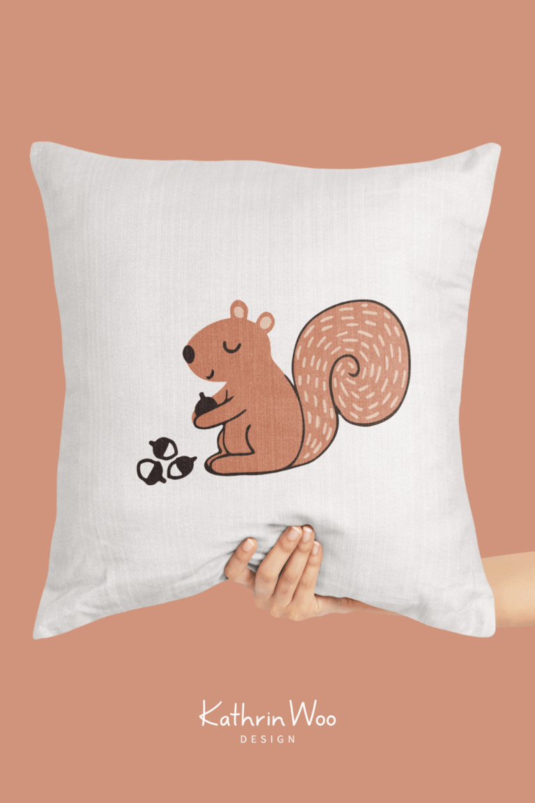 Cute Squirrel Illustration by Kathrin Woo Design on a pillow
