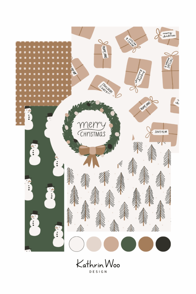 Design Collage of Winter and Christmas themed Surface Pattern Design Collection Winter Magic by Kathrin Woo Design