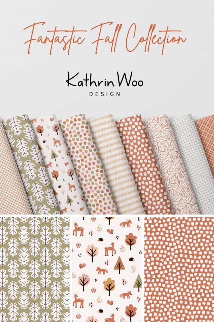 Kathrin Woo's Fantastic Fall Collection on a fabric mockup by Creatsy