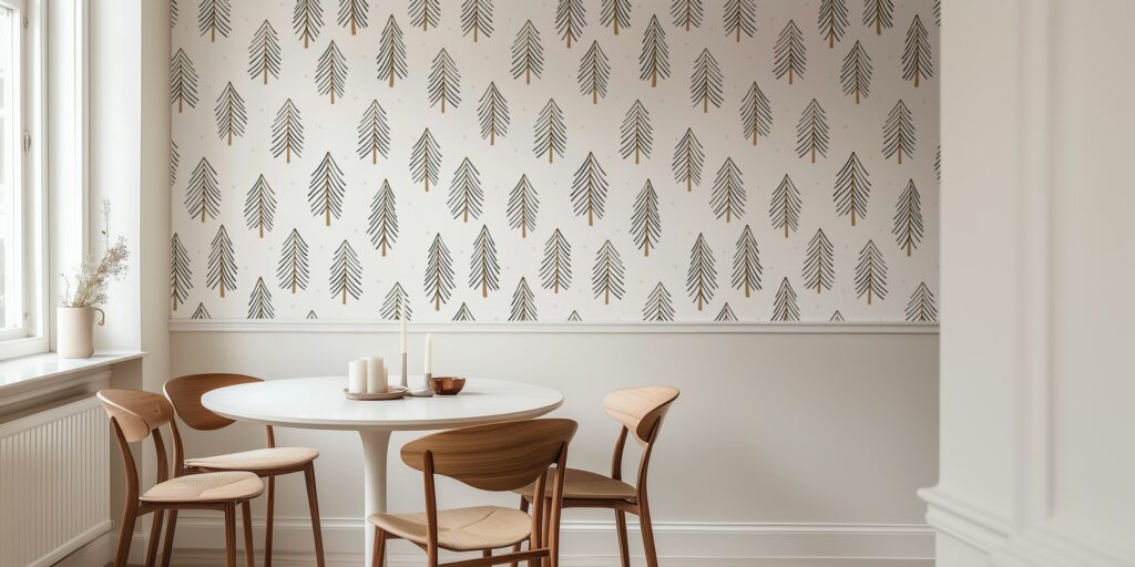 Elegant minimalist forest pattern Magic Forest by Kathrin Woo Design on kitchen wallpaper at Happywall