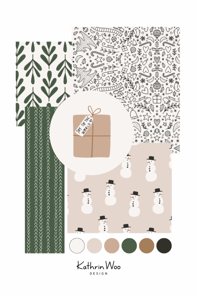 Christmas Surface Pattern Design Collection Winter Magic by Kathrin Woo showcased on a collage Pinterest pin