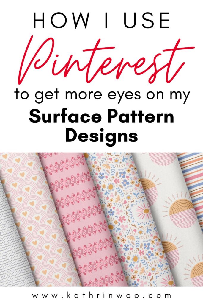 Summer Fabric Collection by Kathrin Woo and title "How I Use Pinterest to get more eyes on my Surface Pattern Designs"