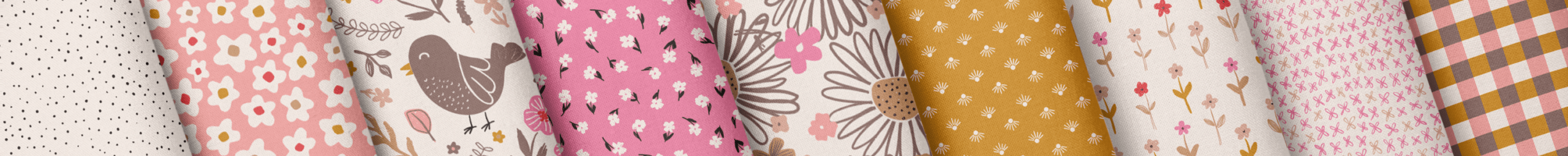 Playful spring surface pattern design collection Awakening available for art licensing, shown on fabric