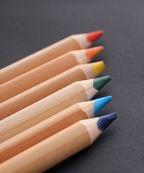 Six colored pencils, symbolizing six essential resources for Surface Pattern Designers.
