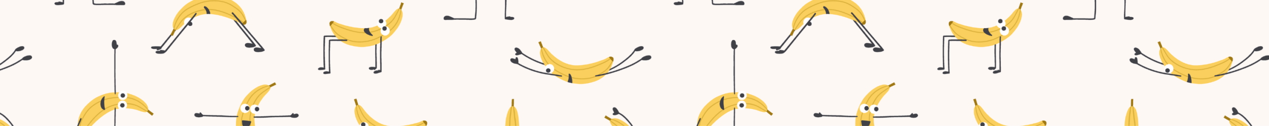 Playful and cute surface pattern design repeat Banana Yoga for art licensing.
