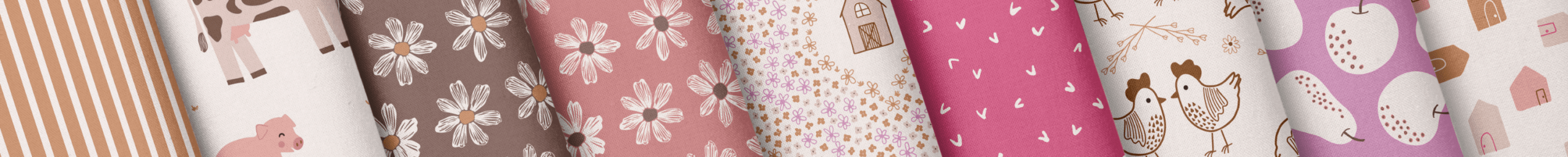Fabric featuring whimsy surface pattern design collection On the Farm available for licensing.