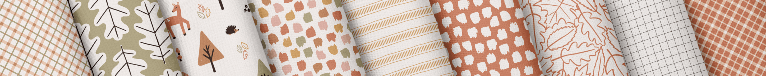 Surface pattern design collection Fantastic Fall on bolt fabric mockup for licensing.