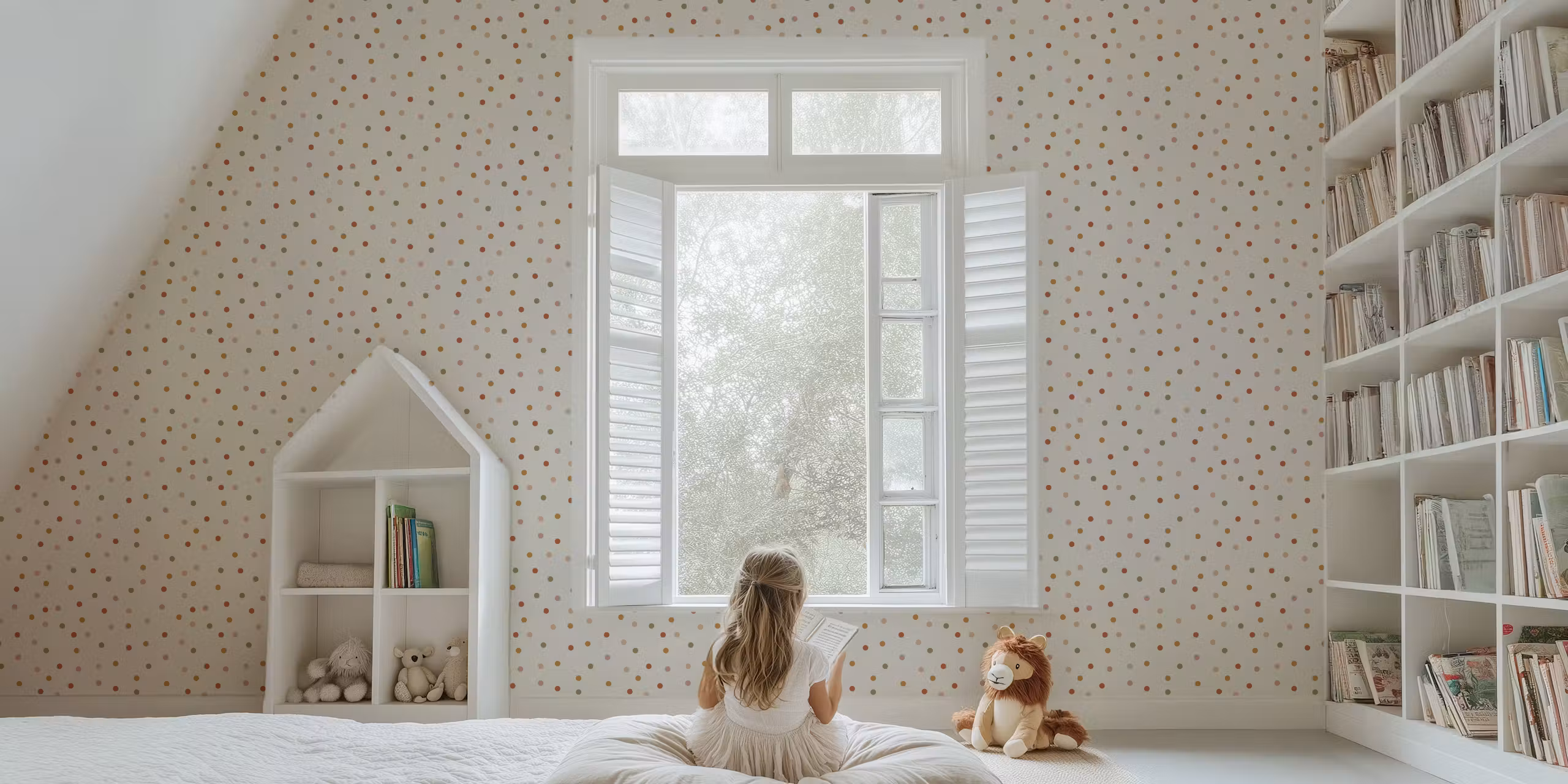 Boho dot wallpaper in a cheerful kids room