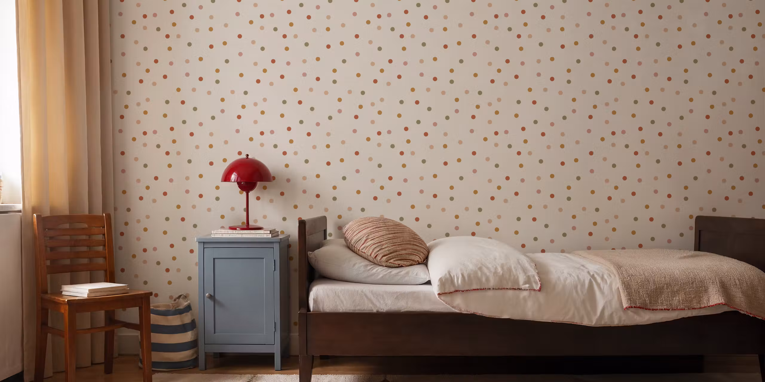 Multicolour confetti dot wallpaper in a boho kids bedroom