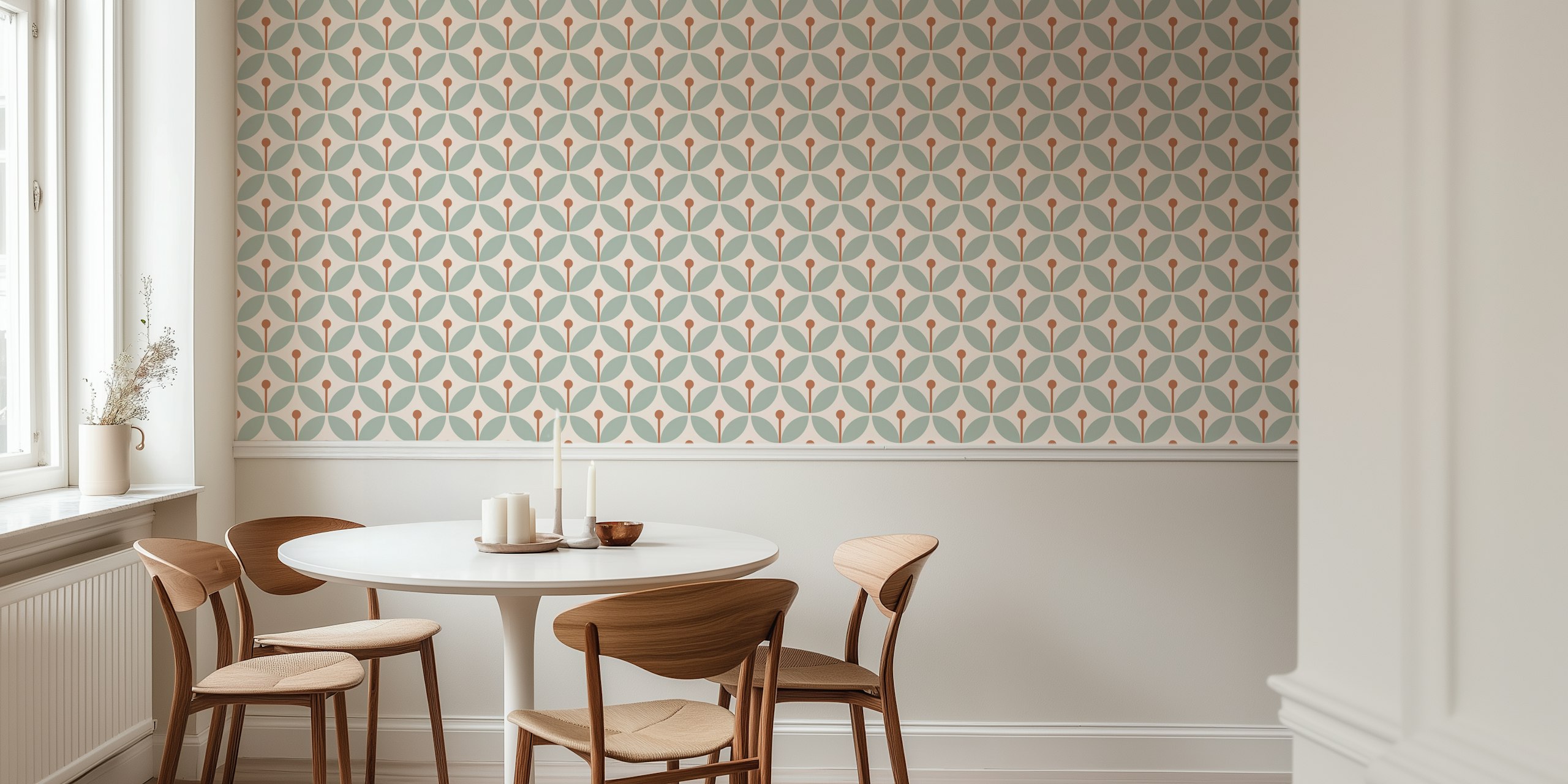 Graphic Scandi Wallpaper in a modern retro kitchen