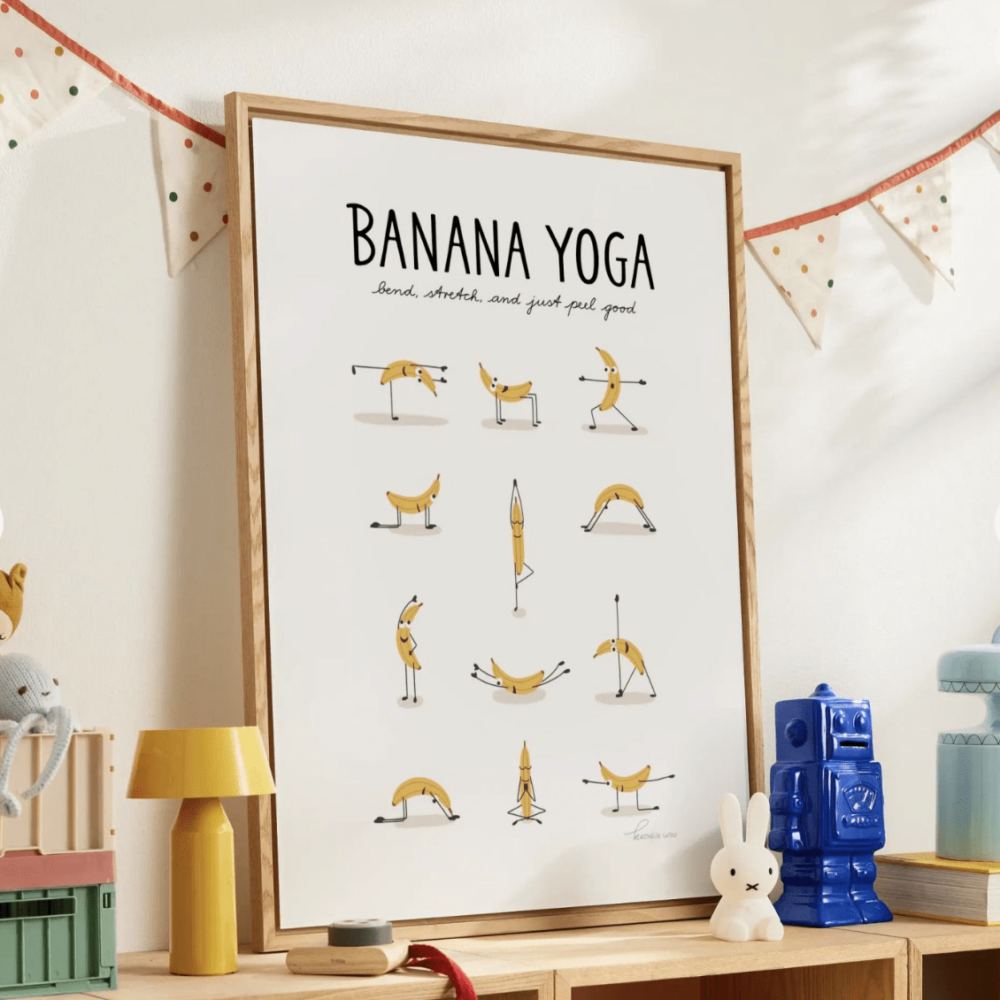 Art Print with fun Bananas doing Yoga poses